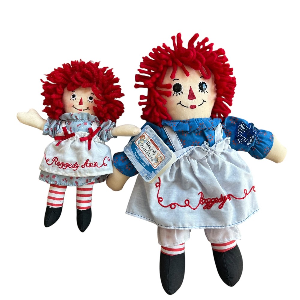 Raggedy Ann & Andy Dolls Classic Applause Red Yarn Hair Blue Floral Dress Set